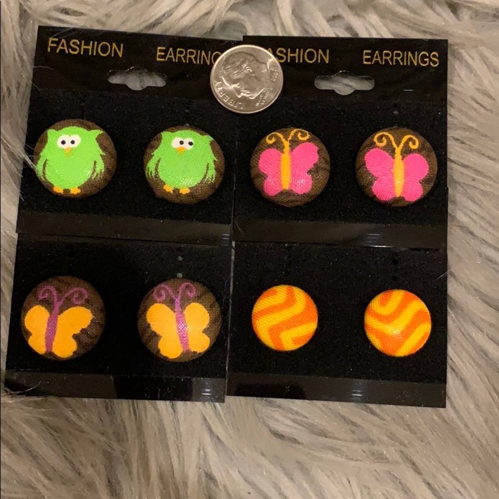 Vintage Style Fabric Button Earrings - 4 Pair!